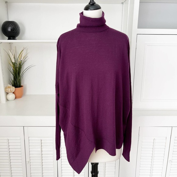 Autumn Cashmere Sweaters - Autumn Cashmere Purple Boxy Asymmetric Hem Turtleneck Sweater Size L